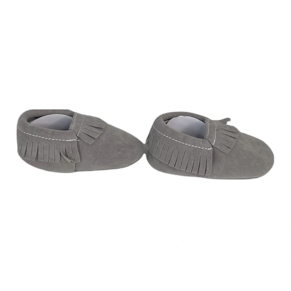 Hello Happy Baby Moccasins Shoes, Gray, 0-6 Months